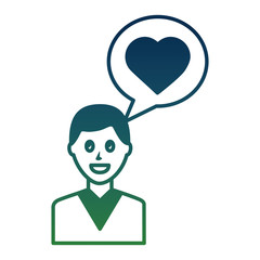young man character heart love in speech bubble social media vector illustration gradient color