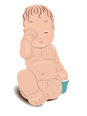 Flat drawing of the baby. Sad child. A small child is crying. Children. Isolated, white. Vector