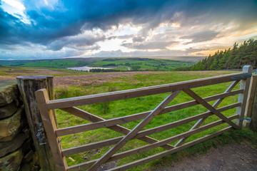 Sunset over Yorkshire Dales National Park near Masham Yorkshire UK.