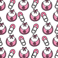 baby shower girl bib safety pin decoration pattern vector illustration drawing