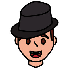 young man head with elegant hat avatar character vector illustration design