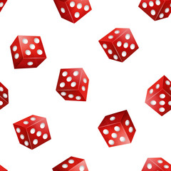 Realistic 3d Red Casino Dice Seamless Pattern Background. Vector