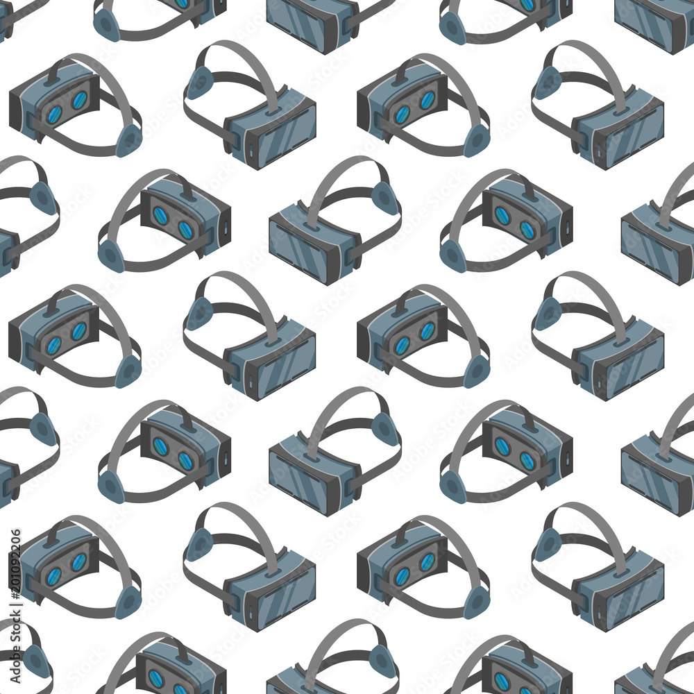 Poster virtual reality headsets seamless pattern background 3d isometric view. vector