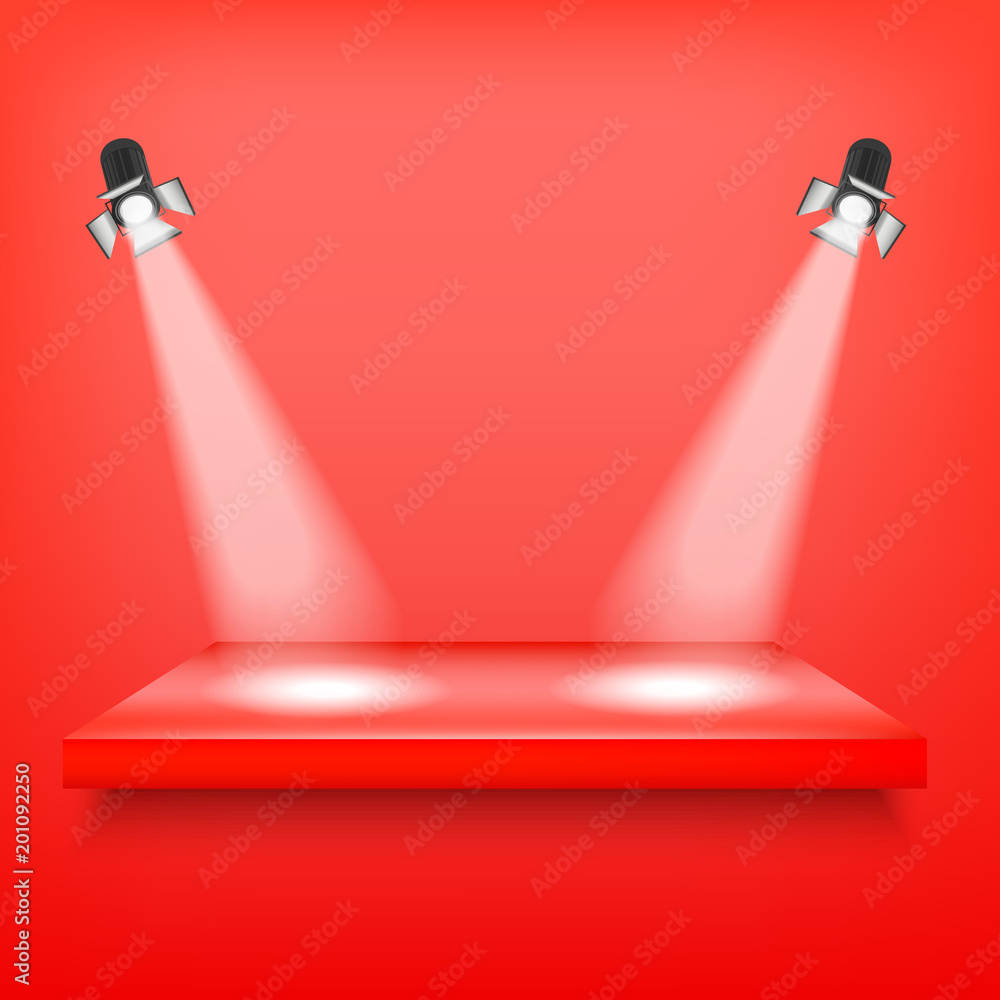 Poster realistic 3d light box with platform. vector