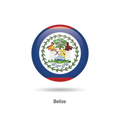 Belize flag - round glossy button. Vector Illustration.