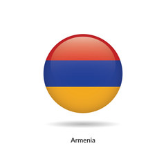 Armenia flag - round glossy button. Vector Illustration.