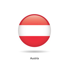 Obraz premium Austria flag - round glossy button. Vector Illustration.