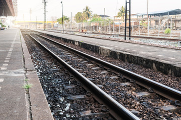 Fototapeta premium Railway in Thailand That is long and ancient.Which has been used already for a long time and pristine. And side views of the natural scenery.