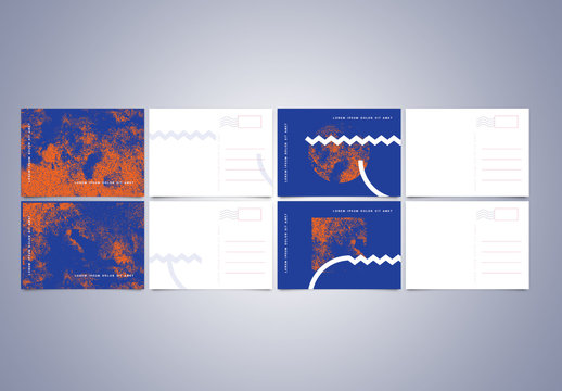 4 Postcard Layouts with Abstract Halftone Elements