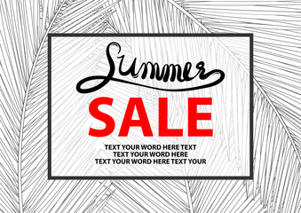 Banner template for summer sale with coconut leaves as background.