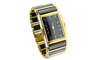 Elegant female gold watch isolated on a white background in close-up