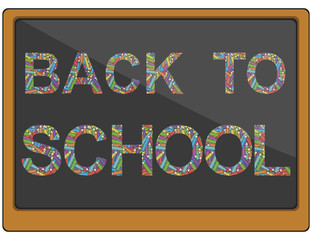 Vector text Back to school made of color crayons on a blackboard