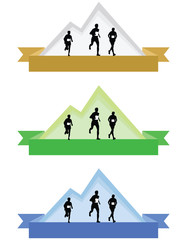 Color mountain running logos or badges vector illustration