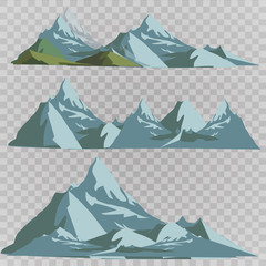 Mountains silhouettes on the white background. Vector set of outdoor design elements.