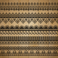 Vector lace ribbon on wooden background