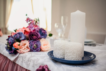 Impressive and beautiful wedding set up. Selective focus. Toned image. Ceremony