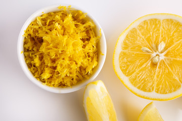 Lemon and juice on a white background