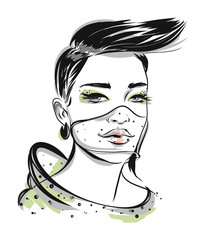 Beautiful line art woman illustration