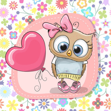 Cute Cartoon Owl girl with balloon