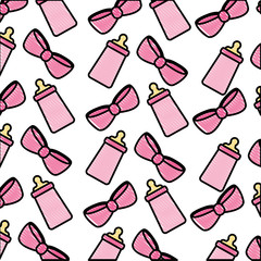 baby milk bottles and bows pattern vector illustration design