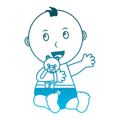 baby boy with diaper and bear teddy in hand vector illustration design