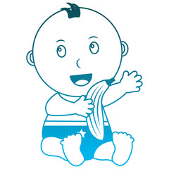 baby boy with diaper and fruit banana vector illustration design