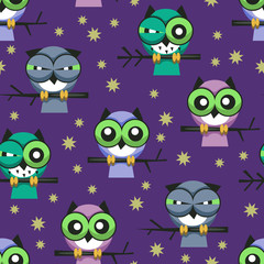 owlets are sleeping on the branches. stars. pattern.