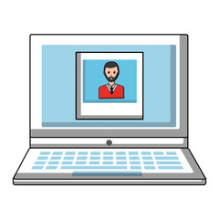 laptop computer with picture man vector illustration design
