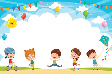 Vector Illustration Of Kids Playing Outside