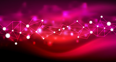Shiny stars, neon glowing digital connected light dots