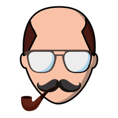 man bald with mustache and glasses hipster style