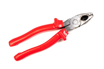 pliers red and black color on white background. Top view.