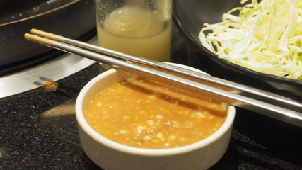 Tha seasoning sauce of BBQ close up