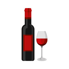 red wine bottle and glass cup drink vector illustration