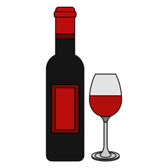 red wine bottle and glass cup drink vector illustration