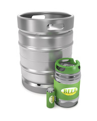 Beer kegs and can (3d illustration).