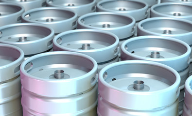 Steel beer kegs (3d illustration).