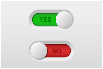 Yes and No toggle switch buttons isolated on white background , vector , illustration 
