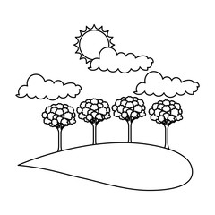 landscape with trees and sun vector illustration design