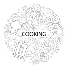Vector cooking pattern with word. Cooking background