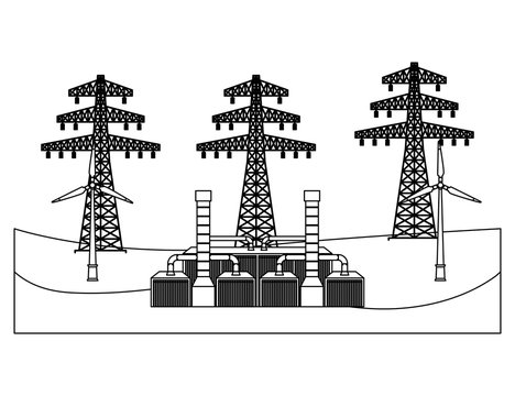 electric towers energy over landscape vector illustration design