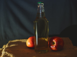 Alcoholic Apple cider in glass bottle