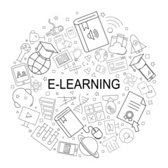 Vector e-learning pattern with word. E-learning background