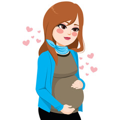 Young beautiful pregnant girl happy touching her belly
