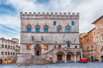 View of Palazzo dei Priori, historical building in Perugia, Italy - obrazy, fototapety, plakaty