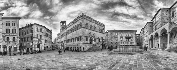 Panoramic view of Piazza IV Novembre, Perugia, Italy