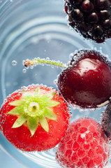Fresh Fruit Floating in Sparkling Water