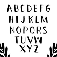 Hand drawn alphabet set with cute letters. Original font. Brushed vector lettering. ABC painted letters written with brush pen.
