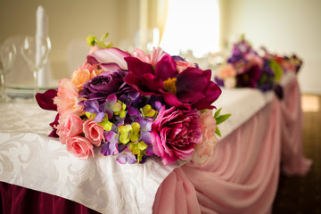 Impressive and beautiful wedding set up. Selective focus. Toned image. Ceremony