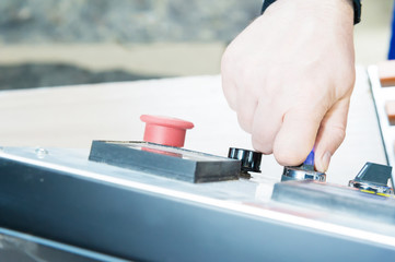 A close-up of the real male carpenter's not well-groomed hands completes the finish of the...
